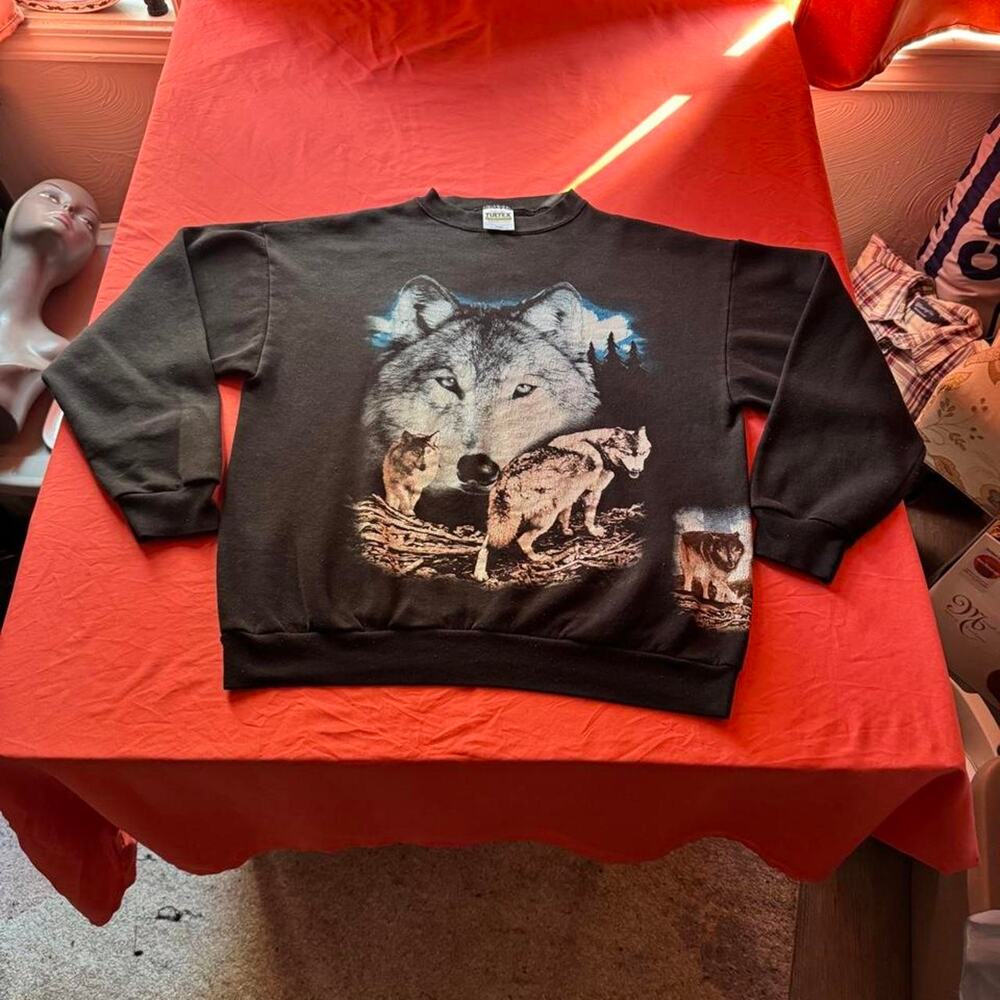 Vintage 90s Tultex Wolf Pack Graphic Crewneck Sweatshirt- Size L